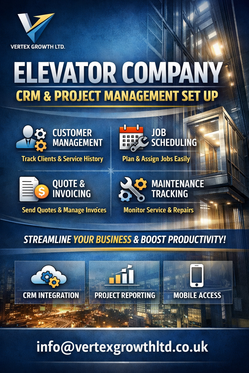 Elevator Companies project management system hosted for 12 months